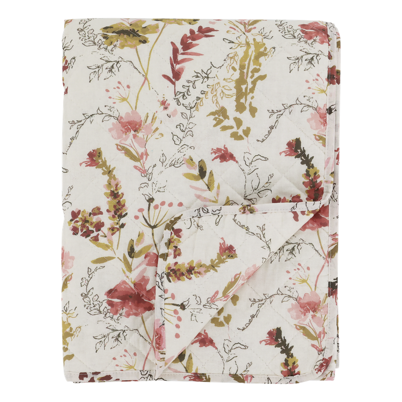 Chic Quilted Blanket - Taupe, Deep Pinks, Peach Floral Design