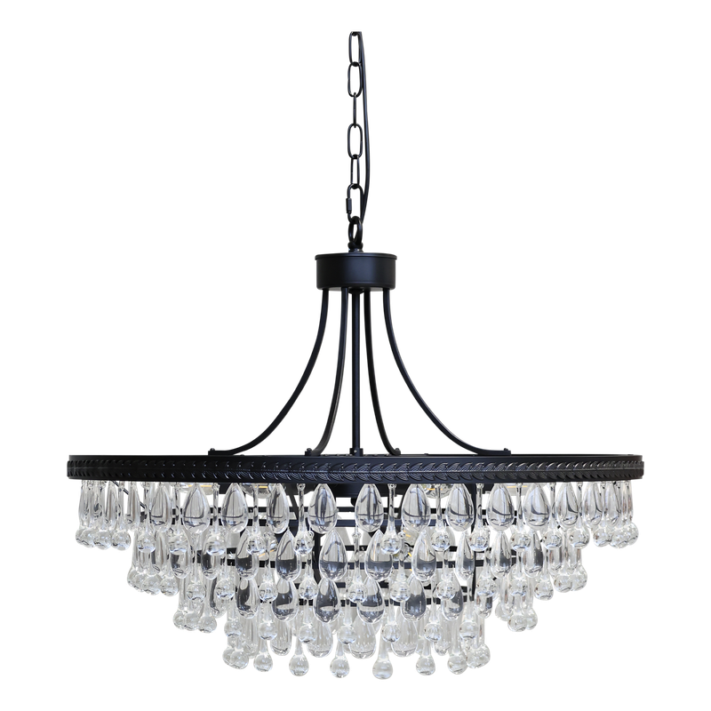 Concorde Glass Prisim Chandelier
Black Wide Rimmed with four layers - tapering in.
Small Glass Drop Shaped Prisims