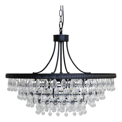 Concorde Glass Prisim Chandelier Concorde Glass Prisim Chandelier
Black Wide Rimmed with four layers - tapering in.
Small Glass Drop Shaped Prisims