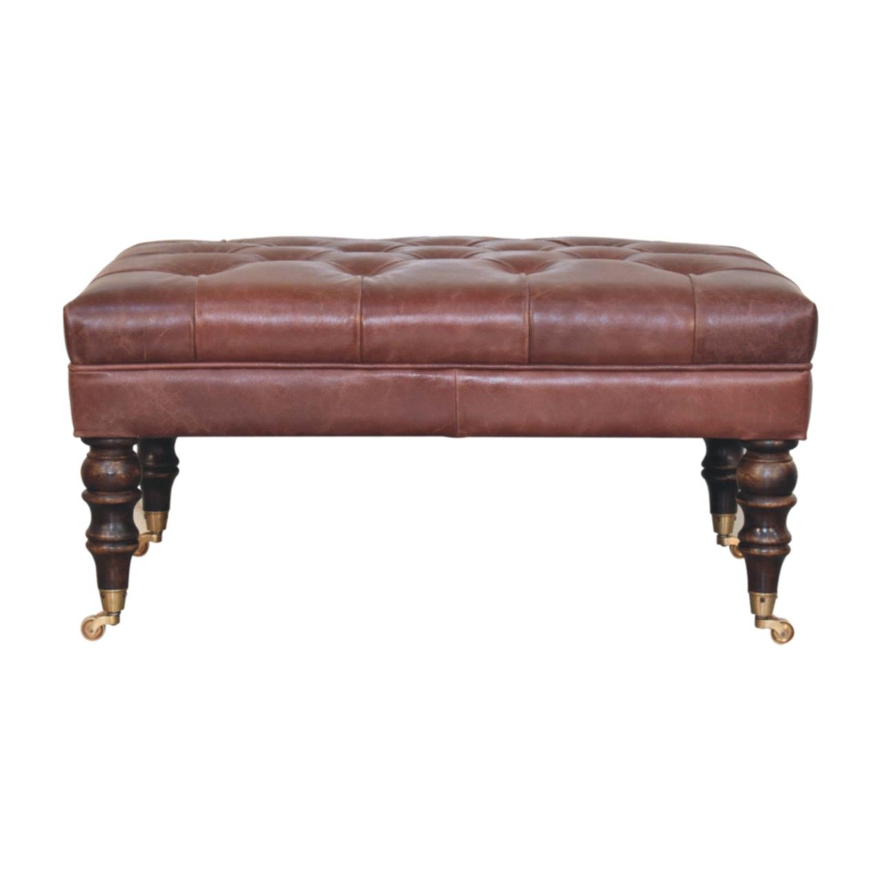 Washington Brown Leather Bench The Washington Leather Bench now comes with a Buffalo Brown seat pad. Suitable for your home.