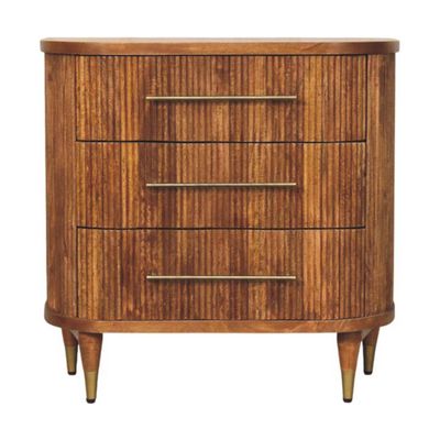 Amber Chest of Drawers Wooden chest of drawers (three in total) with fluted front panels, and brushed metal handles.