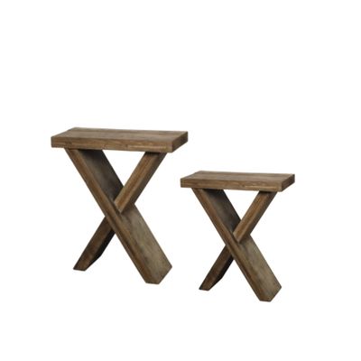 Amelie Pair of Side Tables Amelie pair of recycled wood side tables with rustic finish, open shelf and chunky handcrafted design.