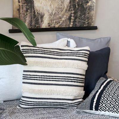 Chic Square Cushion Floral - Black & Cream Pattern