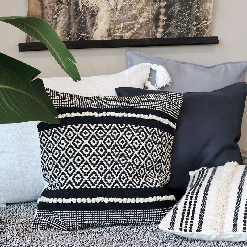 Chic Square Cushion - Black & Cream Diamond Pattern