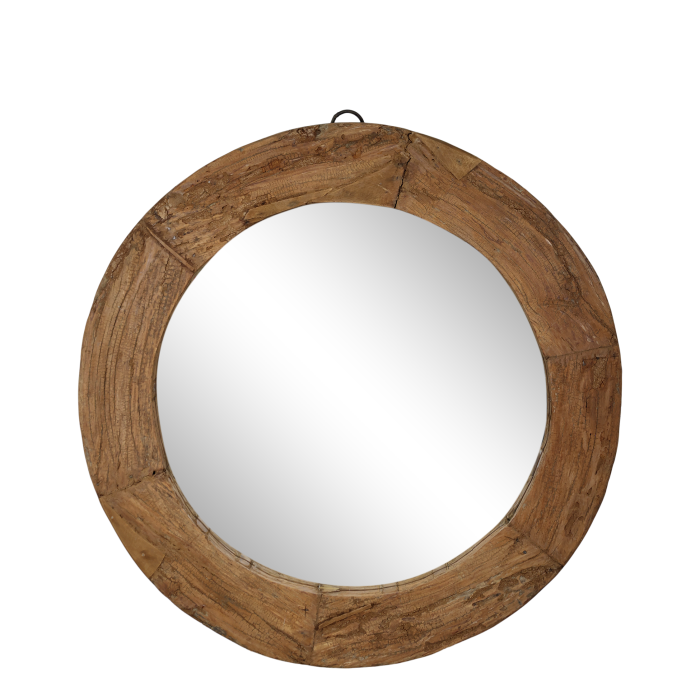 Circular Mirror with Recycled Repurposed Wood Finish.