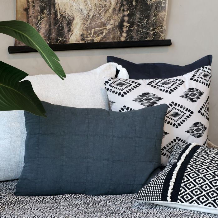 Chic Square Cushion - Black & Cream  Ethnic Pattern