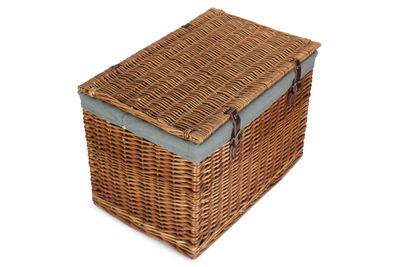 Steamed Wicker Sage Green Lined Storage Hamper with leather Buckle straps