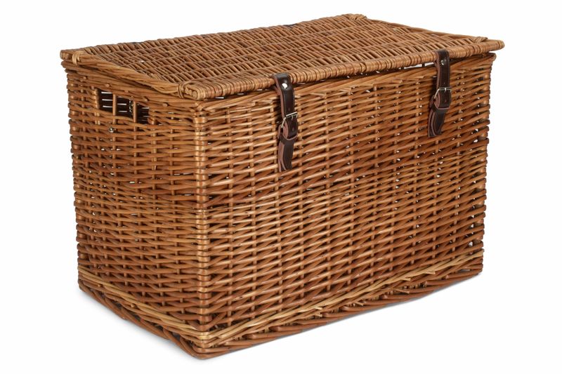 Steamed Wicker Unlined Storage Hamper with leather Buckle straps