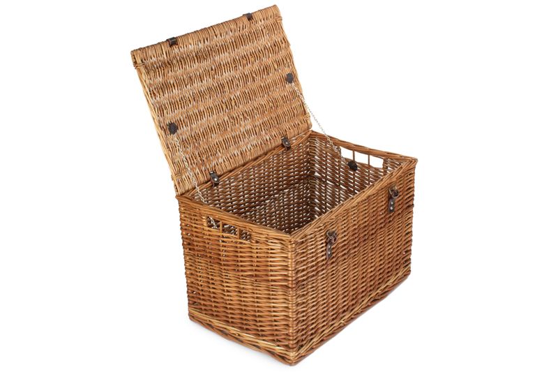 Steamed Wicker Unlined Storage Hamper with leather Buckle straps