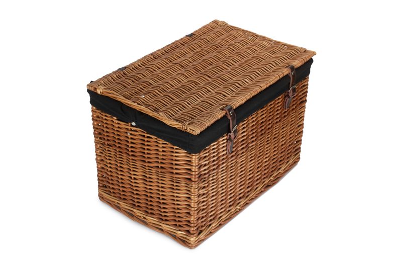 Steamed Wicker Black Lined Storage Hamper with leather Buckle straps