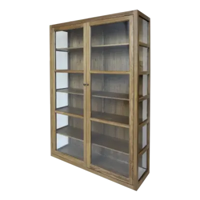 Dijon Display Cabinet Tall wooden display cabinet with glass doors and internal shelving, designed to showcase decorative items.