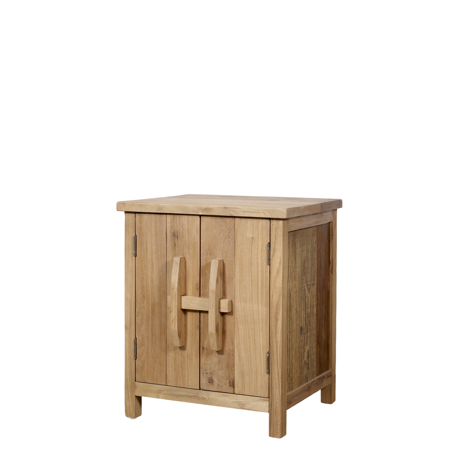 Natural oak bedside cabinet with double doors, compact storage and timeless craftsmanship for calm, uncluttered living.