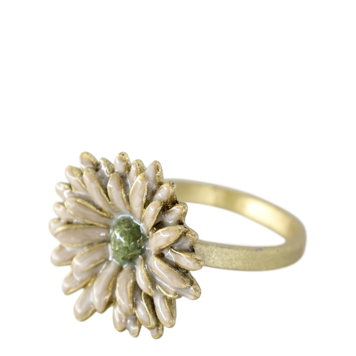 Cream and Vert Petal Flower Metal Napkin Ring