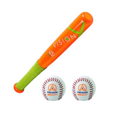 Aresson Vision X Rounders Bat and 2 Aresson Bullet Balls Rounders Ball in Orange