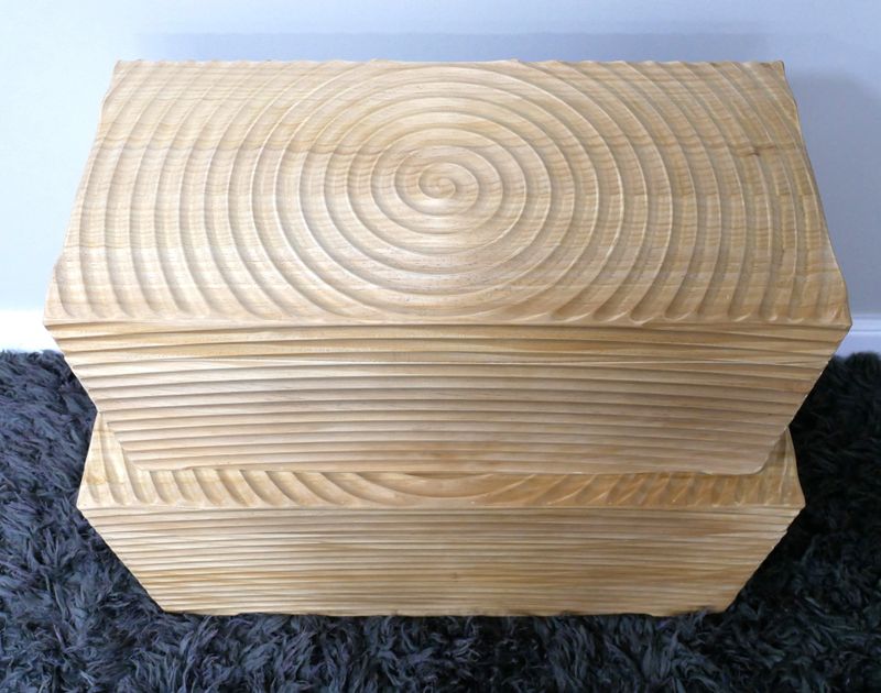 Ripple Wooden Storage Boxes - Set of two. Spiral ripple natural wood finish lid and ripple sides.