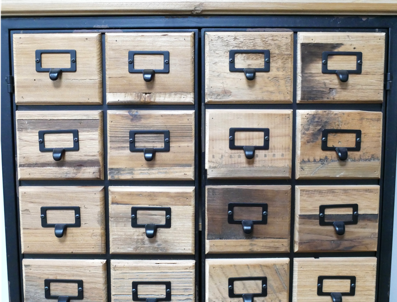 Drawerful Storage Cabinet Drawerful drawer storage cabinet. many drawers with natural finish fronts and black metal labels. black frame.