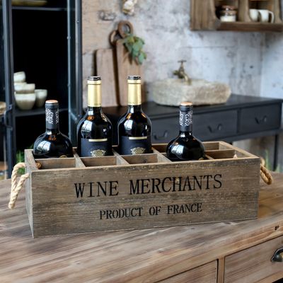 Wine Merchants Wooden Create with Rope Handles and 10 compartments.