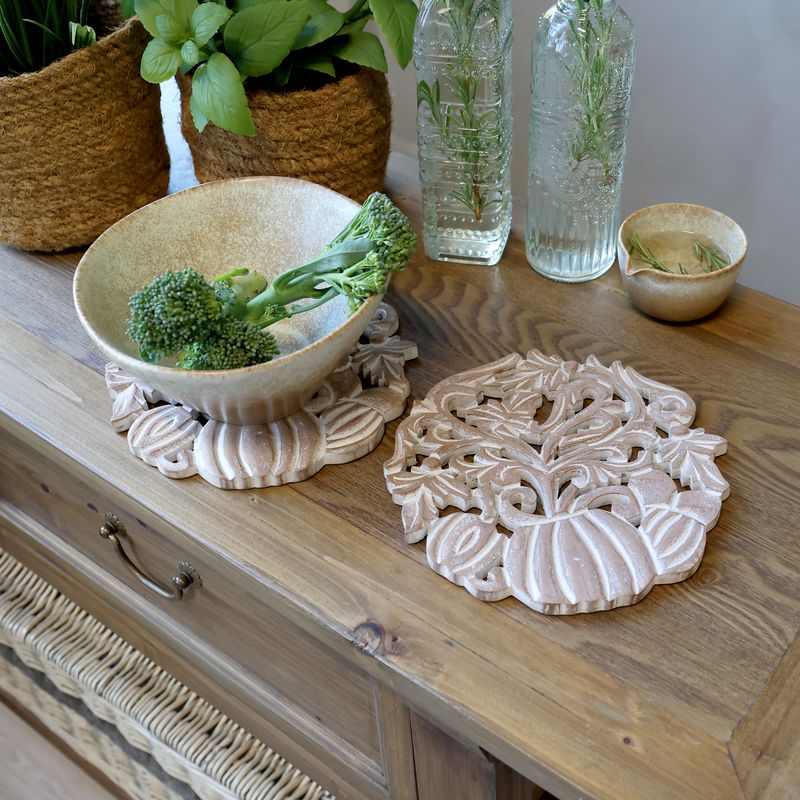 Set of Two Carved Wooden Trivets
