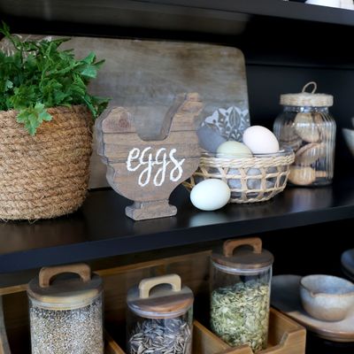Wooden Cut Out Hen Shape Ornament with Chalked "eggs"