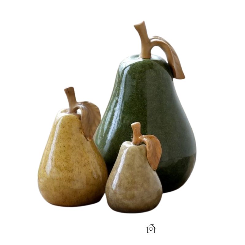 Set of Three Pottery Pears in Moss, Mellow and Latte Finish.  Different sizes.