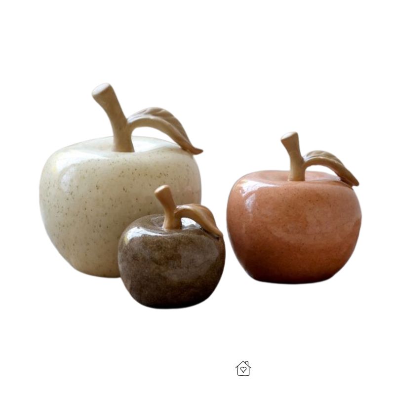 Set of Three Pottery Apples in Cream, Rose and Coffee.  Different sizes.