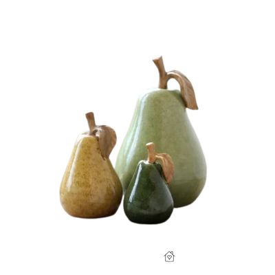 Set of Three Pottery Pears in Latte, Verte and Moss Finish.  Different sizes.