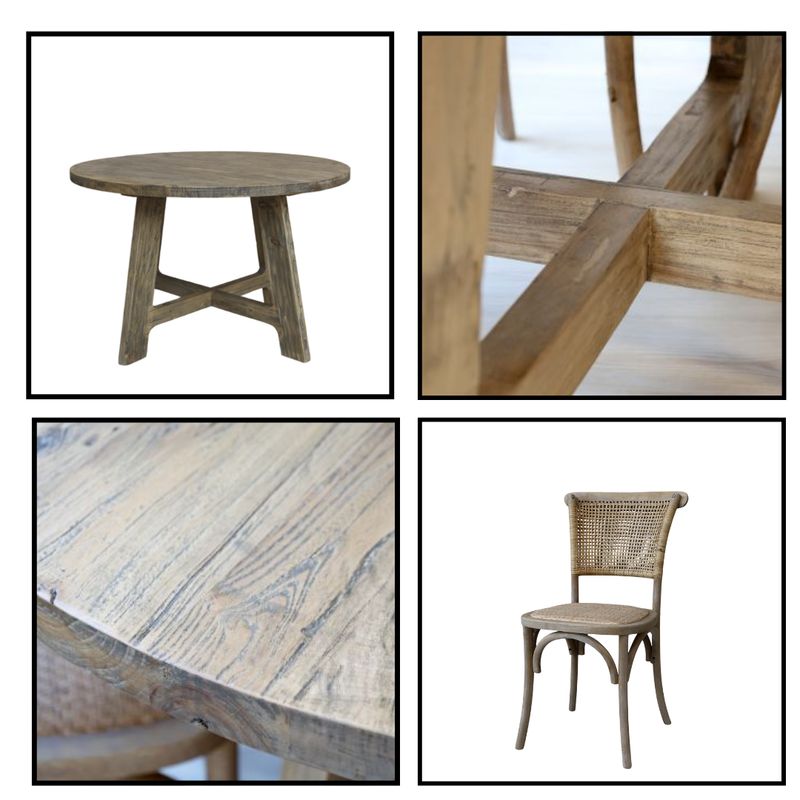 French Round Dining Table with Four Wicker Chairs