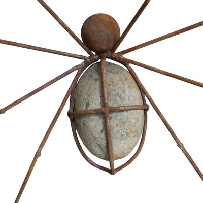 Garden Wall Art.  Rusty Metal Spider with Pebble Body.