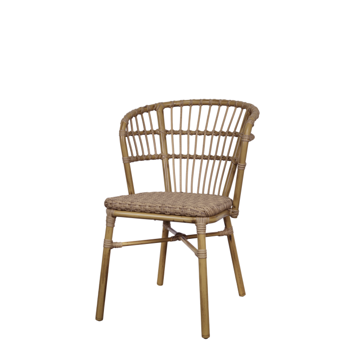 Braided rattan bistro Chairs with  curved backs and woven seats.