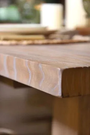 Recycled Natural Finish Rectangular Dining Table - Mavis. Close up showing the grain