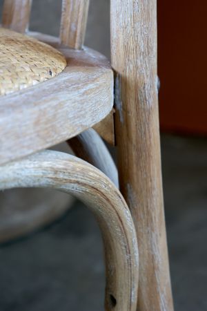 Florine French Dining Chair.  Vertical Design Back with Wicker Seat Base. Wooden.