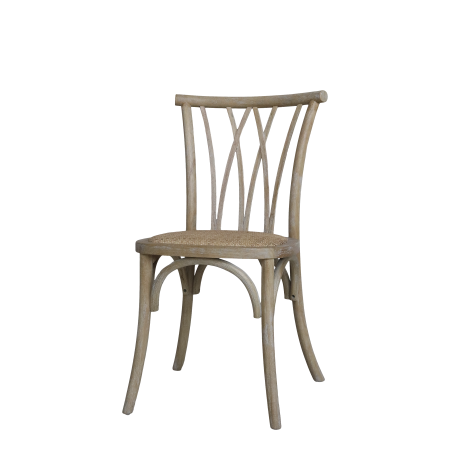 Florine French Dining Chair.  Vertical Design Back with Wicker Seat Base. Wooden.