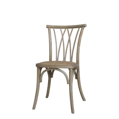 Florine French Dining Chair.  Vertical Design Back with Wicker Seat Base. Wooden.
