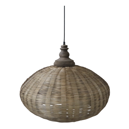 Jafar Rattan Ceiling Light Handwoven rattan ceiling light with a rounded shade, casting a soft, warm glow through its natural woven pattern