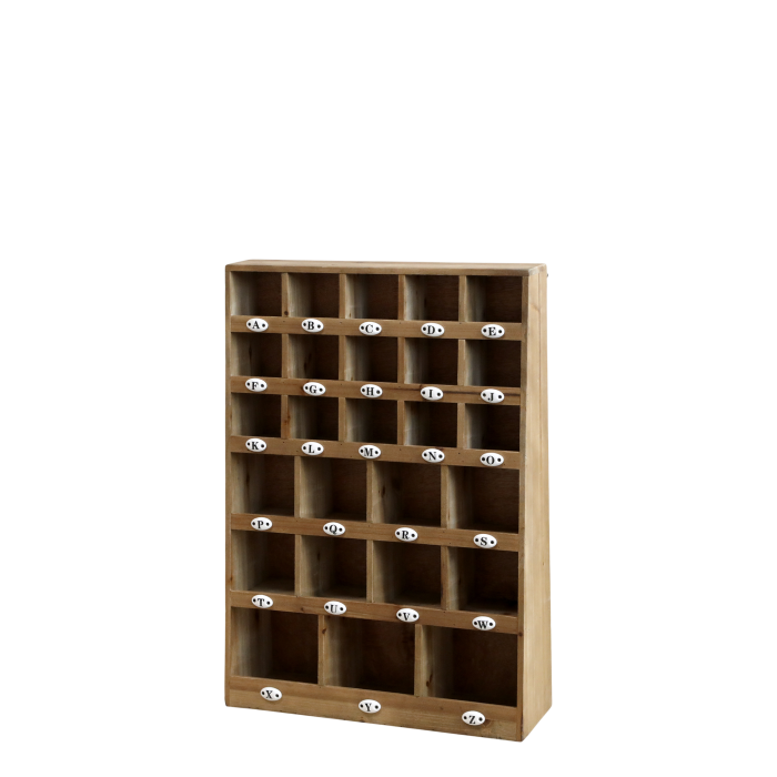 Wooden A–Z pigeonhole shelf with small compartments, ideal for organising letters, craft items and everyday essentials neatly