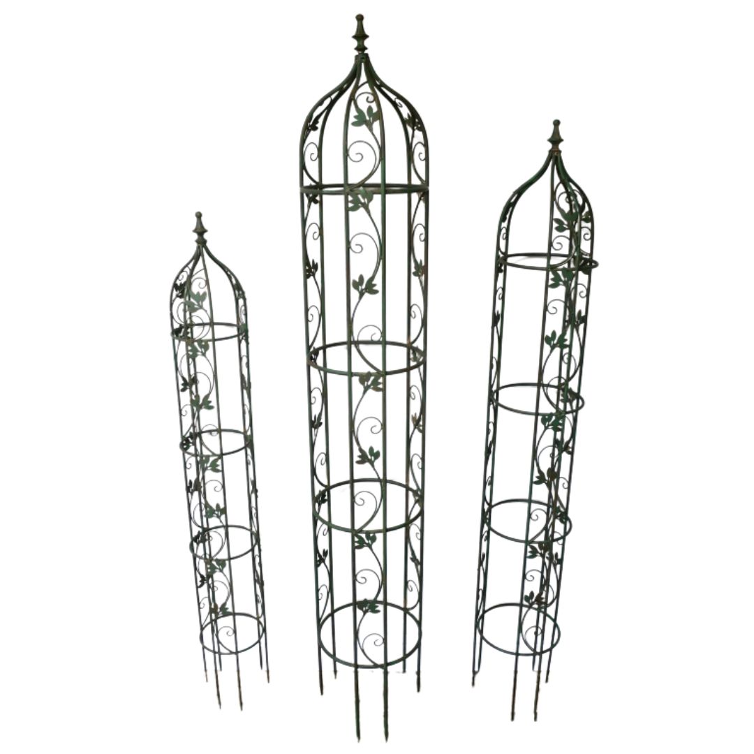 Set Of 3 Large Oblisks - vary in height. Ivy Pattern