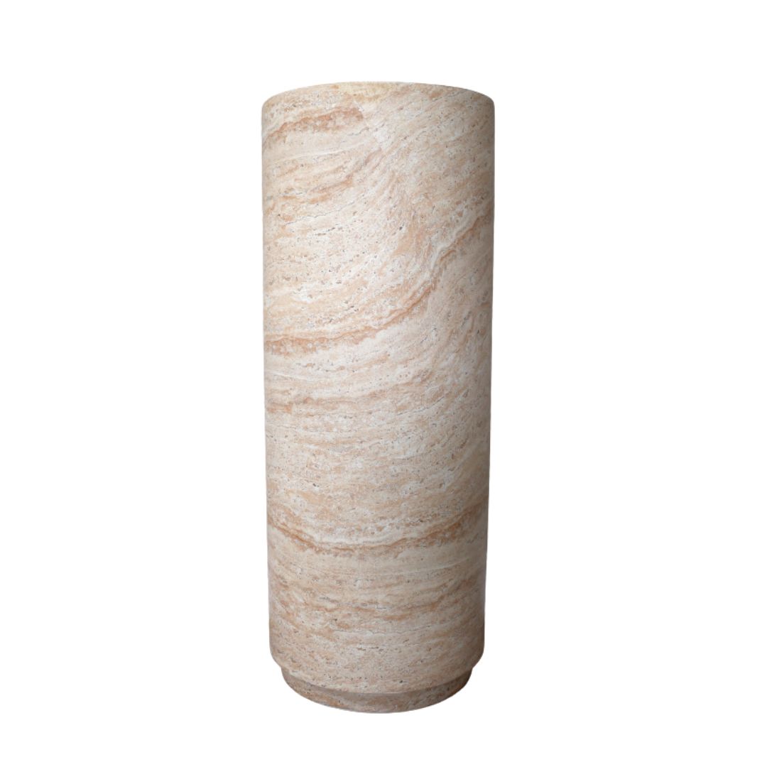 Centure Large Column Stone-effect column pedestal with a travertine-style finish, ideal for displaying plants, sculptures or décor accents.