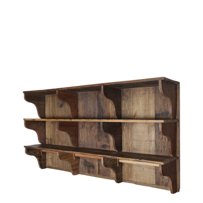 Amelie recycled wood kitchen shelf unit with open shelves and hanging rail, ideal for mugs, crockery and kitchen essentials.
