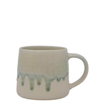 Mint Cream: Easy Morning Mug with soft seafoam drip glaze, creamy base and rounded handle.