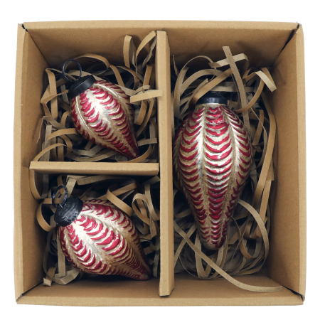 ​Twelfth Night Champagne & Cherry Baubles – Feathered Drop.  Small, Medium and Large