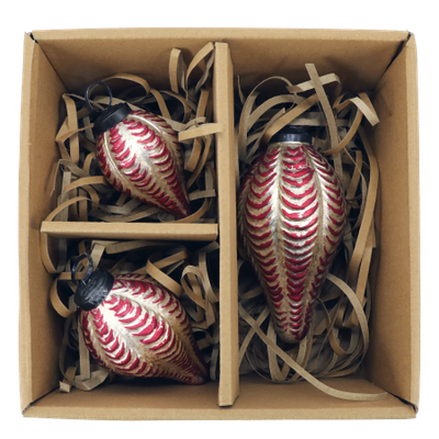 Twelfth Night Champagne & Cherry Baubles – Feathered Drop. Small, Medium and Large