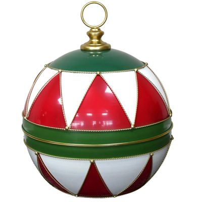 Grand Christmas Carousel Display Bauble - pair Oversized carousel-style Christmas bauble in red, white and green, finished with gold-toned edging and a large top ring.