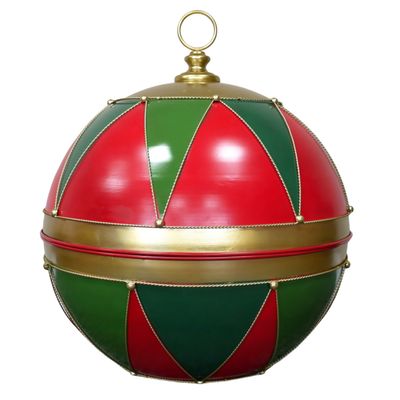 Grand Harlequin Christmas Display Bauble Oversized red and green harlequin Christmas display bauble with gold-toned edging, a broad centre band and top ring.