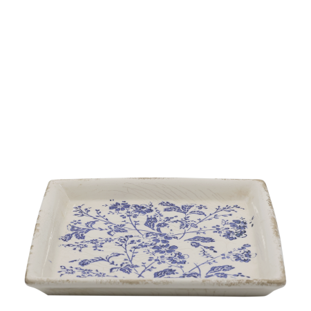 Delicate indigo flowers and winding foliage inspired by the quiet beauty of country hedgerows ceramic tray