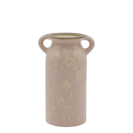 The Ivybrook Vase A rounded blush-pink ceramic jug with a curved handle, pouring lip & mottled glaze revealing a faint ivy pattern Vase