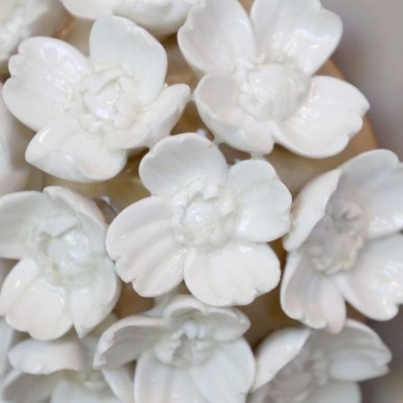 Ceramic Flower Posy ornament featuring a full arrangement of glossy white sculpted flowers with delicate detailing.