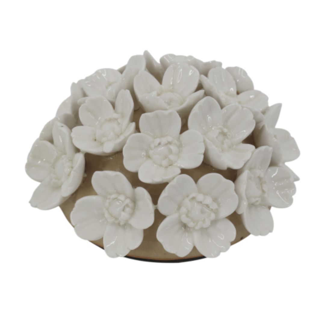 The Flower Posy White Ceramic Flower Posy ornament featuring a full arrangement of glossy white sculpted flowers with delicate detailing.