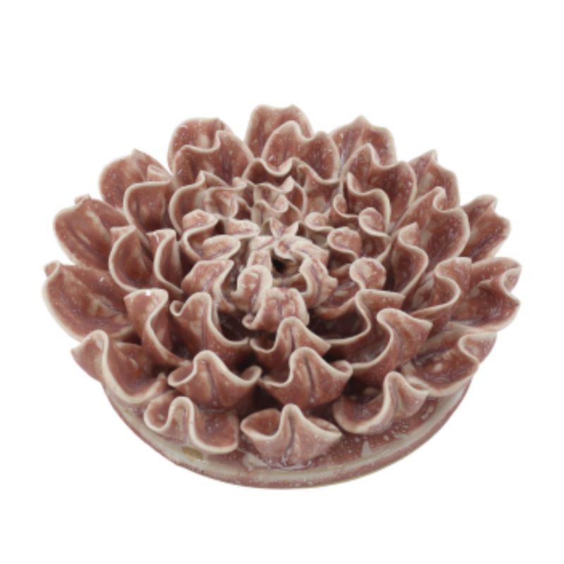 The Botanical Coral Dahlia Ceramic Botanical Coral Dahlia ornament with layers of beautifully ruffled petals in a soft coral glazed finish.