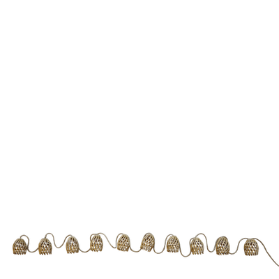 Rustic woven willow hanging garden decorations with tapered open latticework, suspended by natural rope from tree branches.