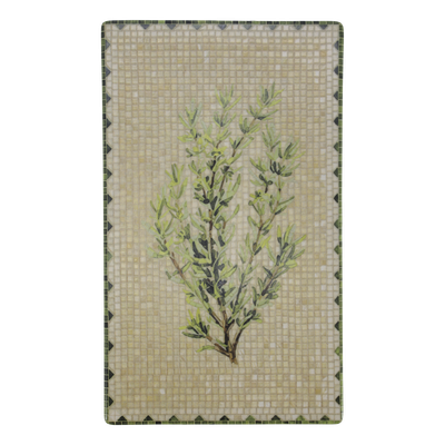 Chartres Olive Branch Mosaic Tray Rectangular Chartres mosaic tray with green olive branches, cream tiled background and dark green geometric border.